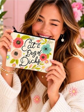 Floral 'Eat a Bag of Richard’s’ Zipper Pouch • BRAND NEW